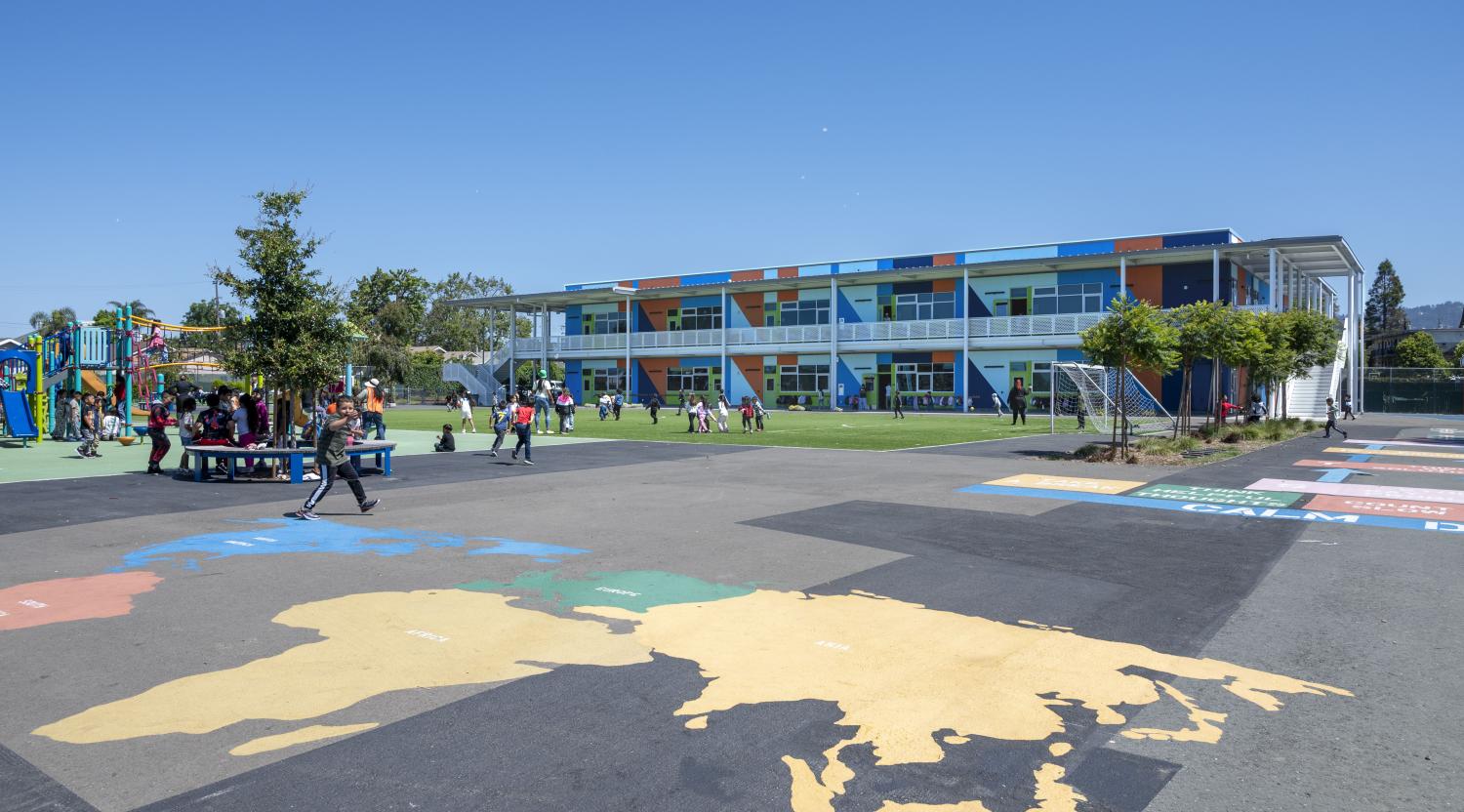 Two-story classroom building at Achieve Academy in Oakland’s Fruitvale District 