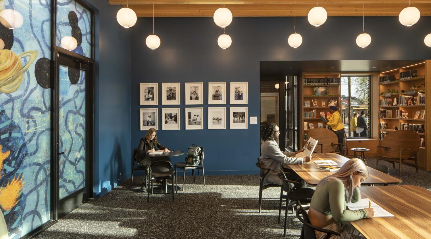North Portland Library community room with mural in Portland, OR