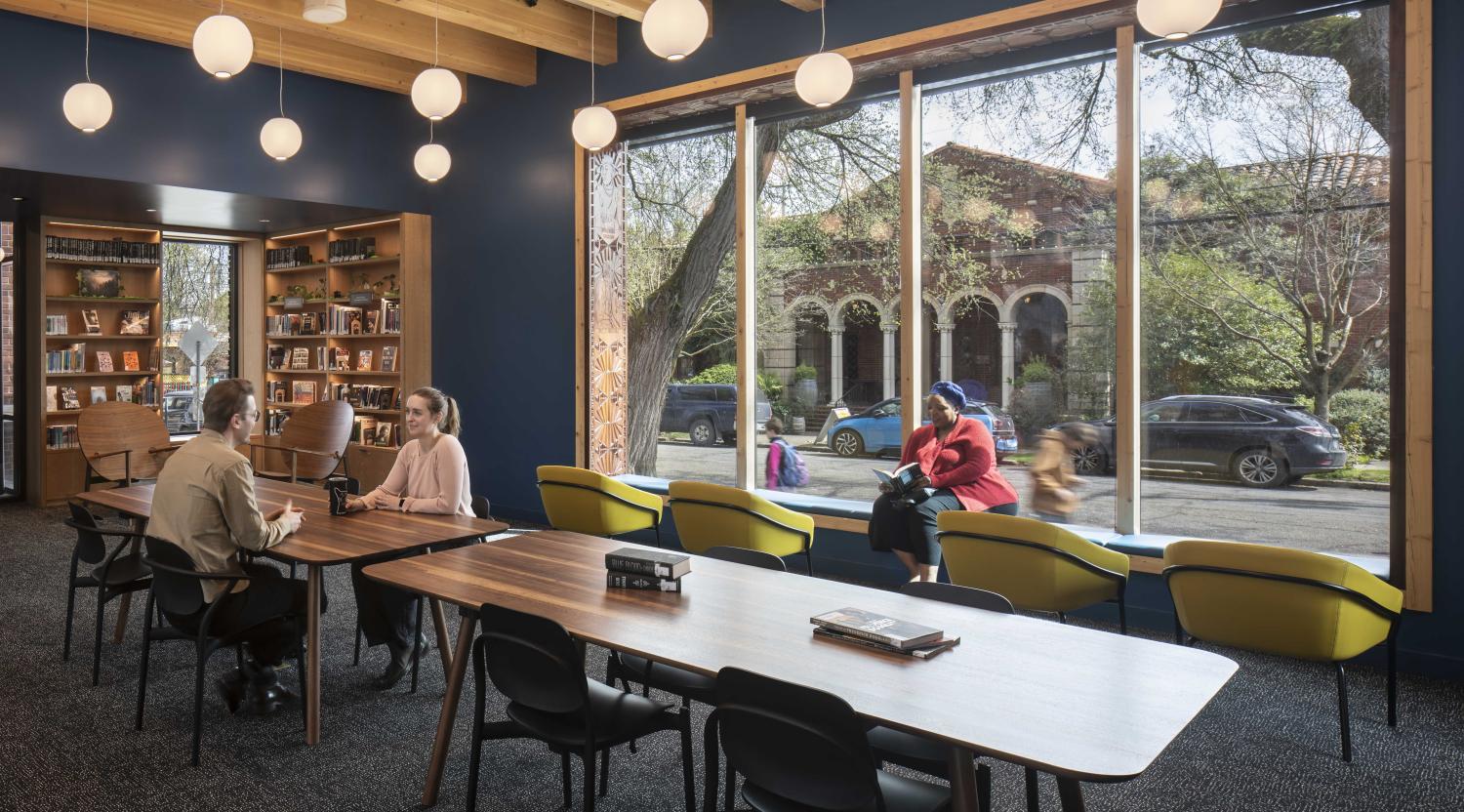 North Portland Library community room with large window with view in Portland, OR