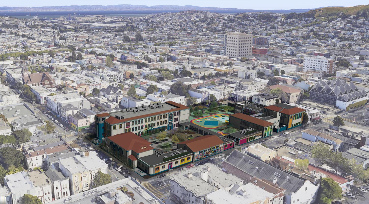 Aerial view of Buena Vista Horace Mann campus in San Francisco