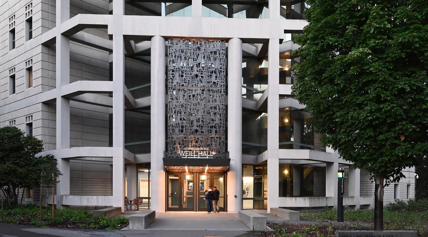 Exterior main entry at UC Berkeley Weill NeuroHub East in Berkeley, designed to create an inviting arrival for neuroscience collaboration.