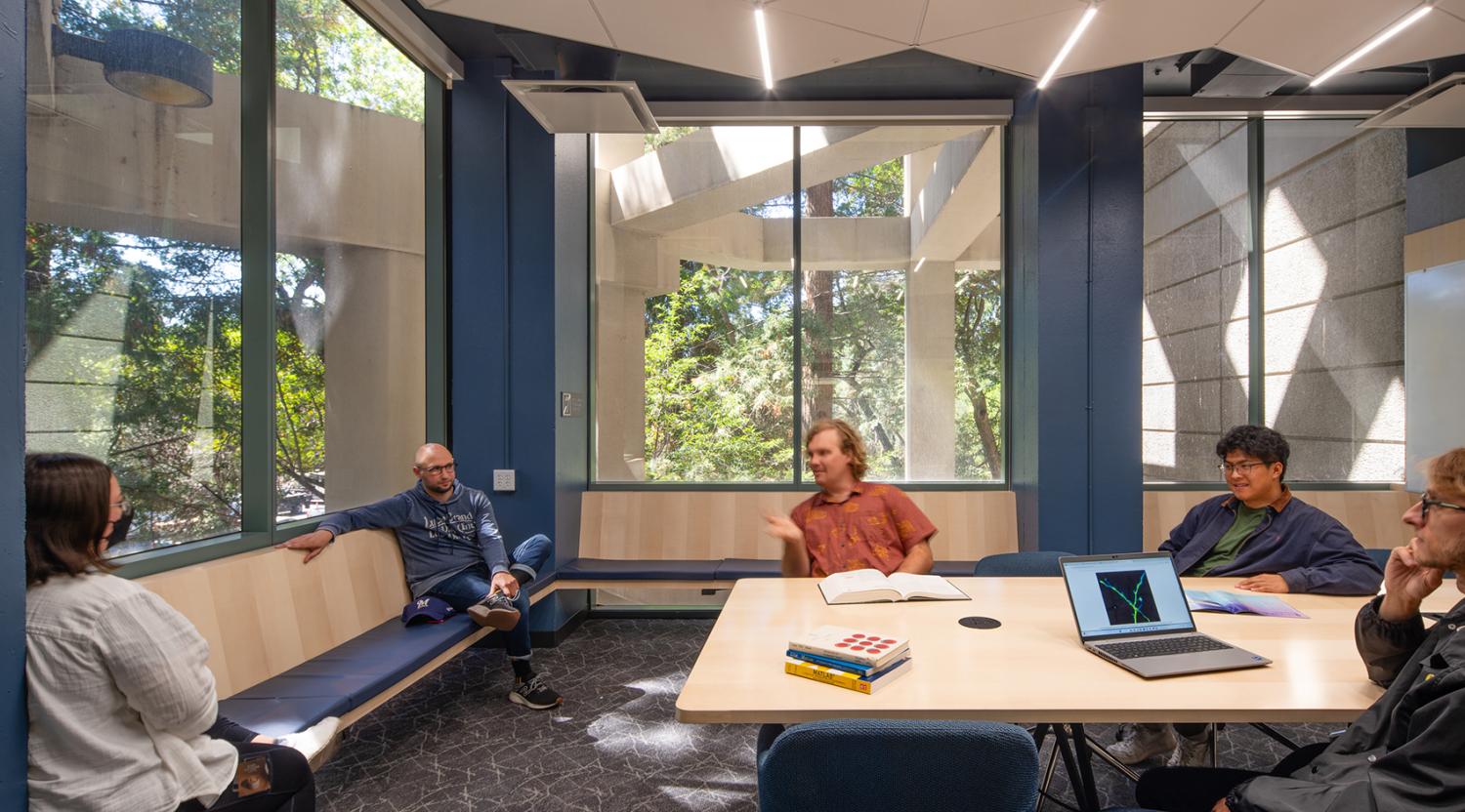 Meeting room in a forest-inspired setting at UC Berkeley Weill NeuroHub East, offering a calm space for focus and collaboration.