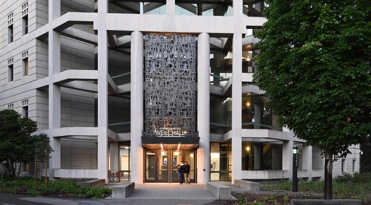 Exterior main entry at UC Berkeley Weill NeuroHub East in Berkeley, designed to create an inviting arrival for neuroscience collaboration.